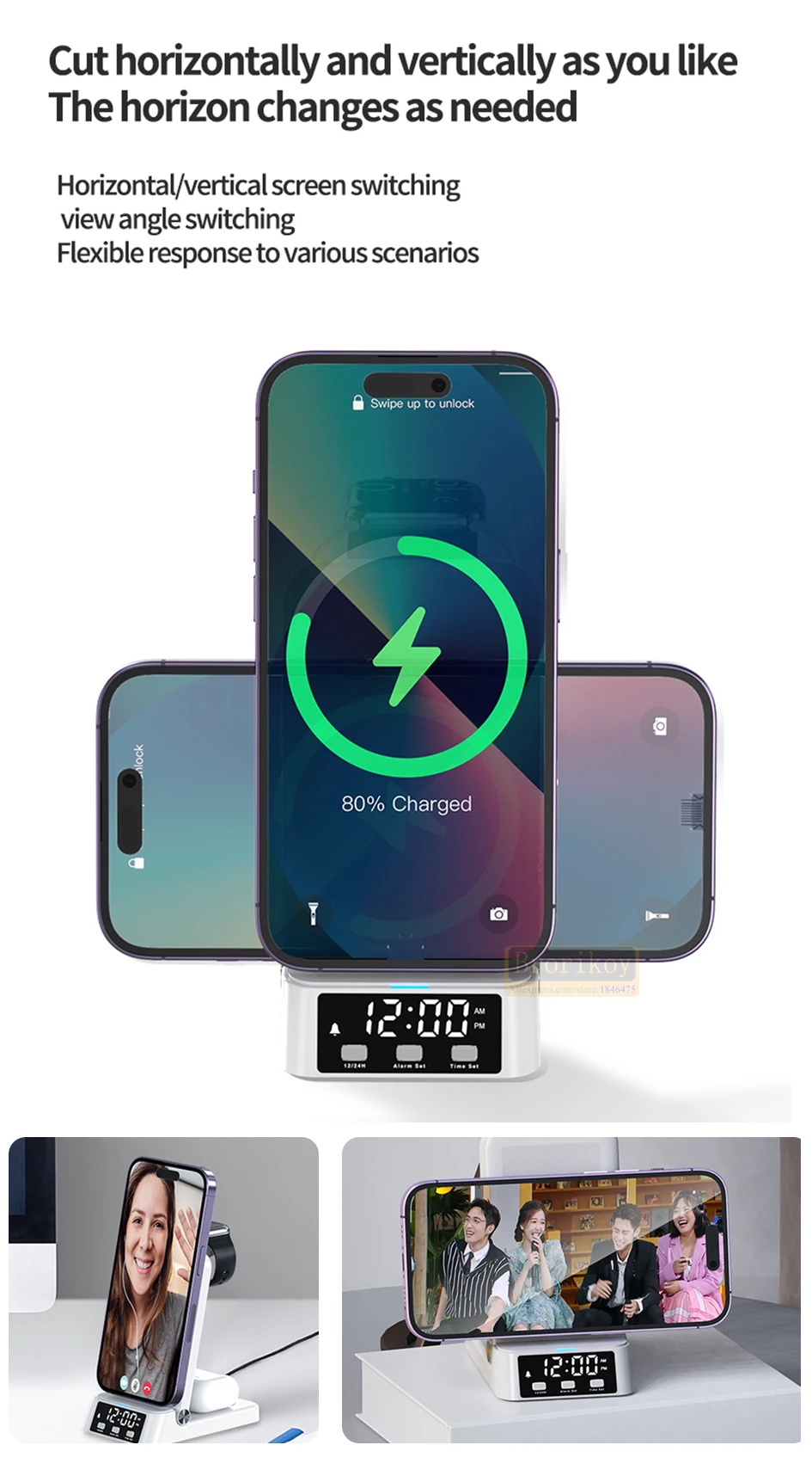 15w 3-in-1 flat wireless charging station