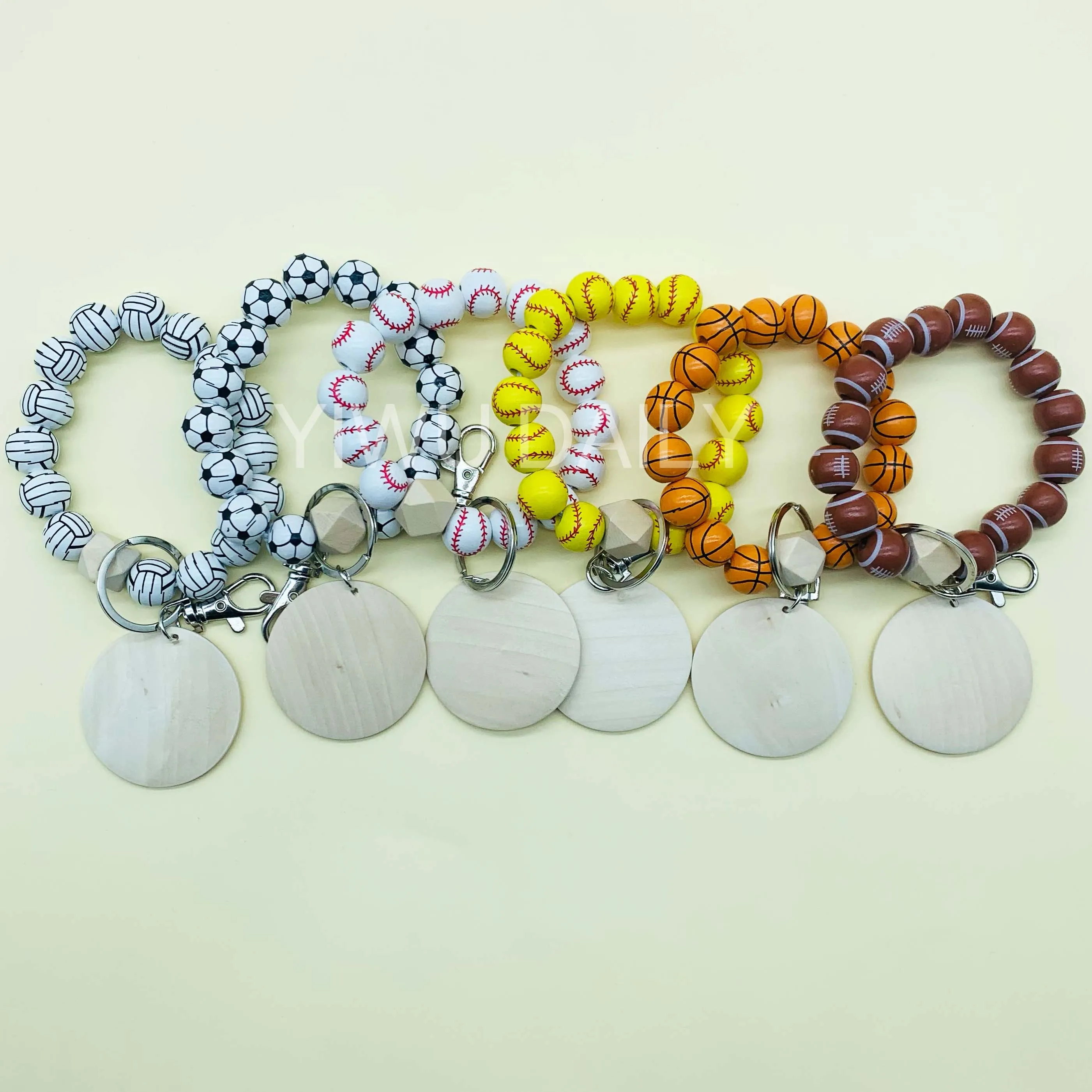 Custom Baseball Sporty Wristlet Key Ring Wood Sublimation Disc Rugby