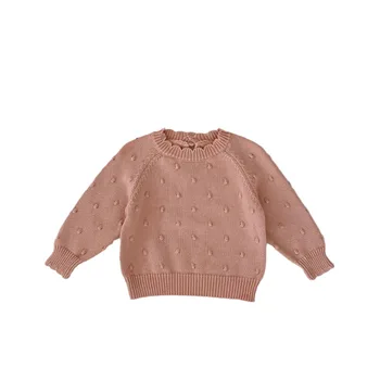 100% cotton 2024 Spring clothes for infants 0-3 Baby girl bubble dot long sleeve pullover sweater long sleeve top