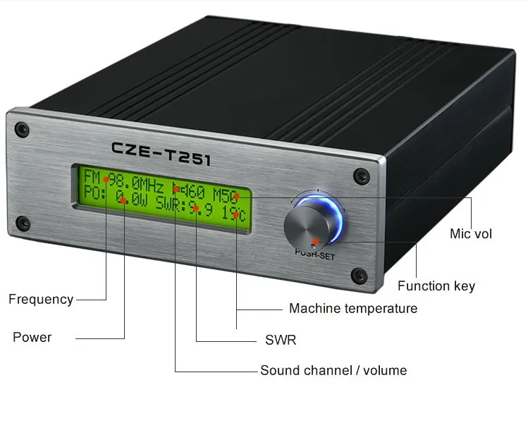 CZE-T251 FMトランスミッターFMトランスミッター0-25W調整可能87-108MHzモノステレオPLL放送局