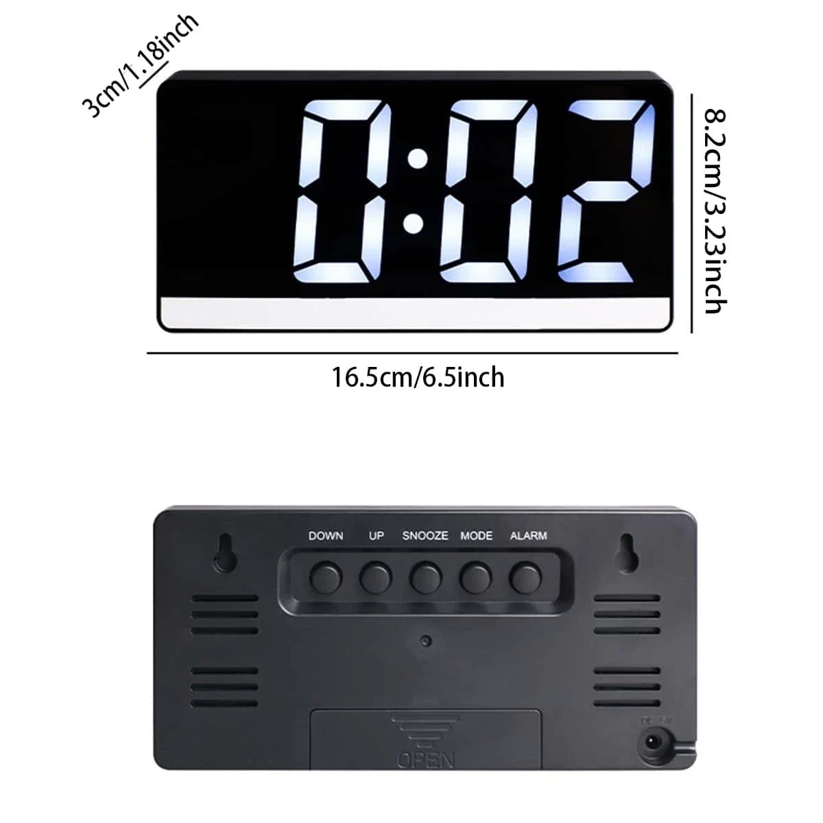 Home Table Large Display Electronic Digital LED Mirror Alarm Clock for Bedroom Office