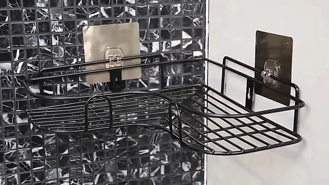 Holefree Corner Rack Bathroom Tripod Wash Shelves Bathroom Wall Metal