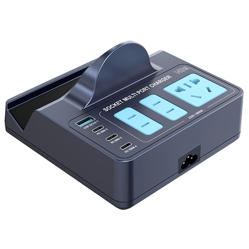 3 Chap 1 QC 3 PD 140W 7 Ports Fast GaN Wireless Charging Socket Desktop Station for iPhone Switch Airpods