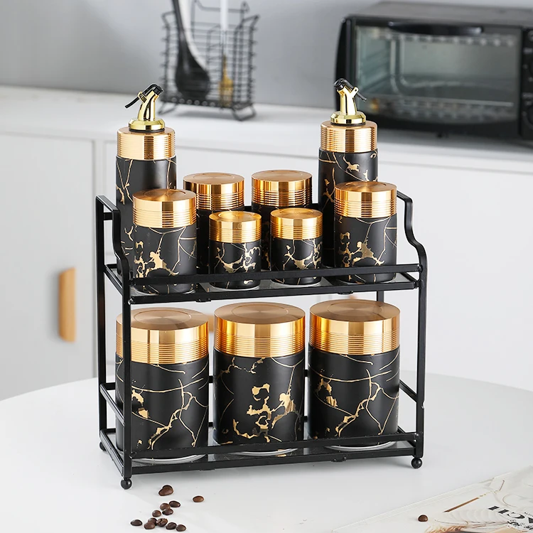 luxurious black ceramic kitchen airtight jars