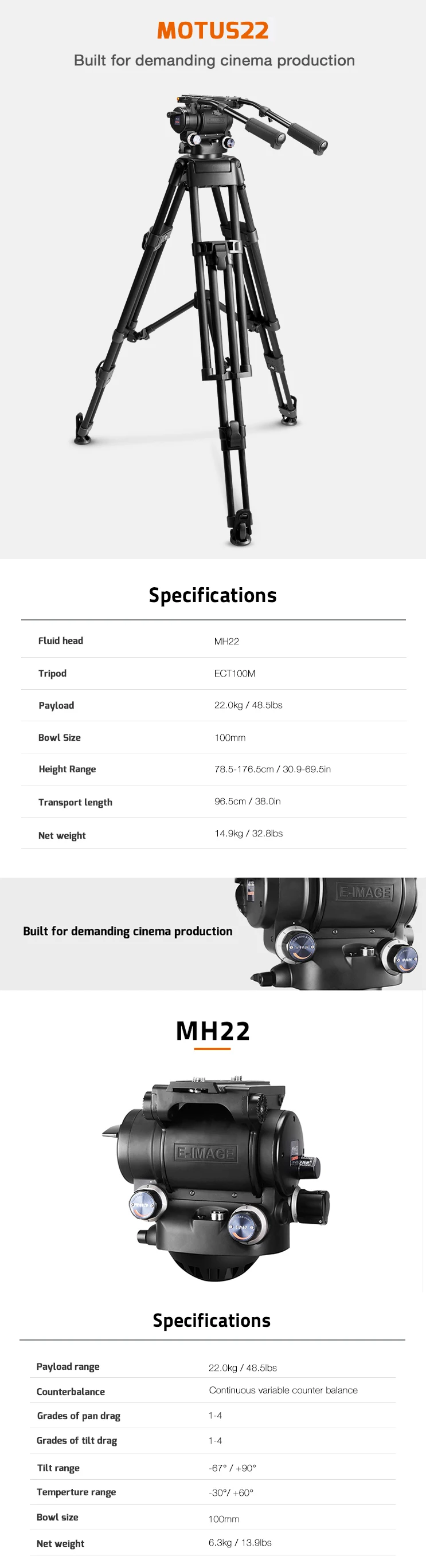 E-IMAGE MOTUS22 22kg Payload New Design 2-stage Heavy duty Carbon fiber  Video Fluid Head Tripod for film TV shooting| Alibaba.com