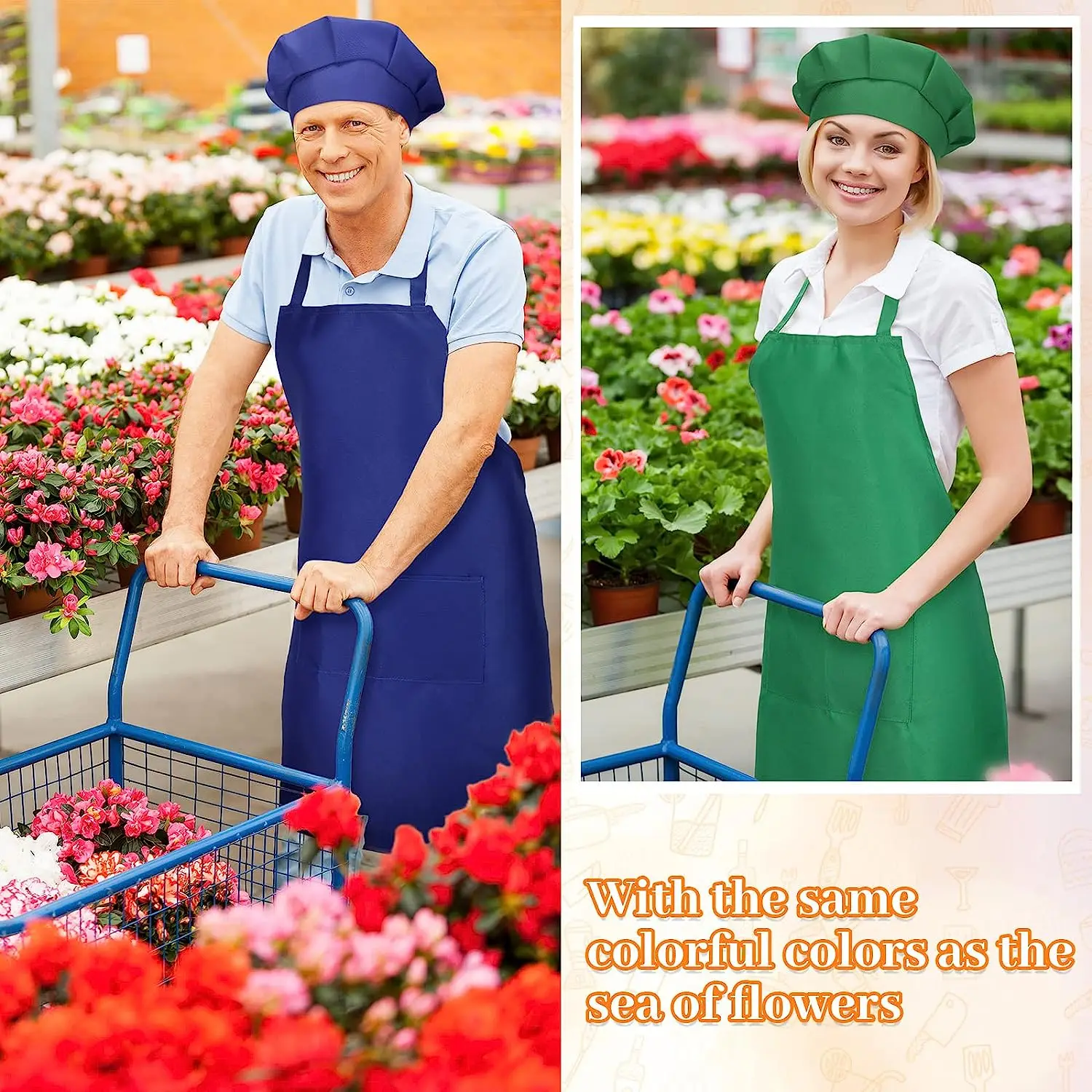 Adult Apron Chef Hat Set with Pockets Adjustable Chef Hat for Women Men Costume Cooking Kitchen Grilling Painting Crafting