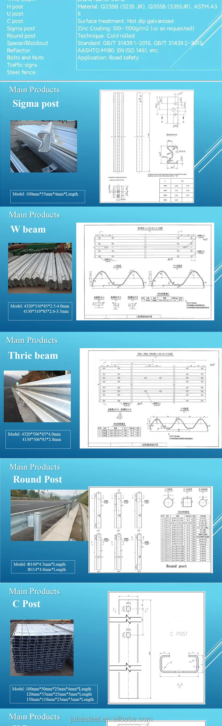 Traffic Safety Barrier W Beam Guard Rails Protecting Road Used Safety