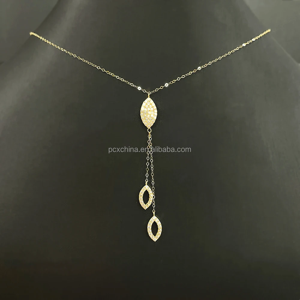 Pcx Fine Jewelry Diamond Charm Pure Gold 14k Necklace Long Fringe