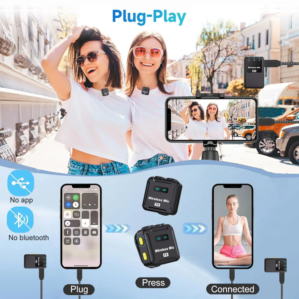 Mini Lapel Wireless Microphone for Camera Noise Cancellation Mic with Charging Case for Video Recording Streaming