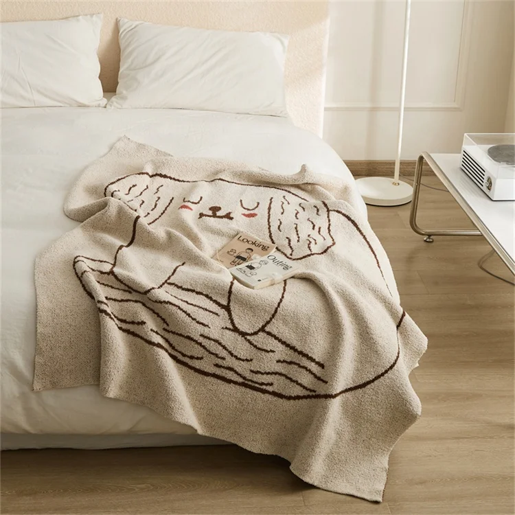 CEG New Design Soft Dog Cartoon Animal Pattern Polyester Knitted Throw Microfiber Blanket Winter Home supplier