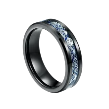 Black Blue Tungsten Wedding Celtic Dragon Ring Inlaid Purple Zircon Ring for Men Stainless Steel Carbon Fibre Ring