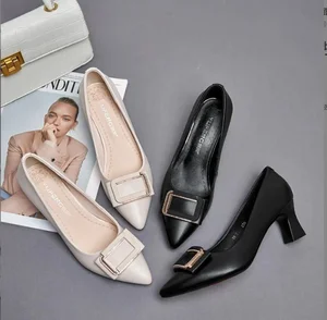 Fashion Medium Heel Pumps Shoes Women's Summer New Arrival Black Work Small Dress Shoes