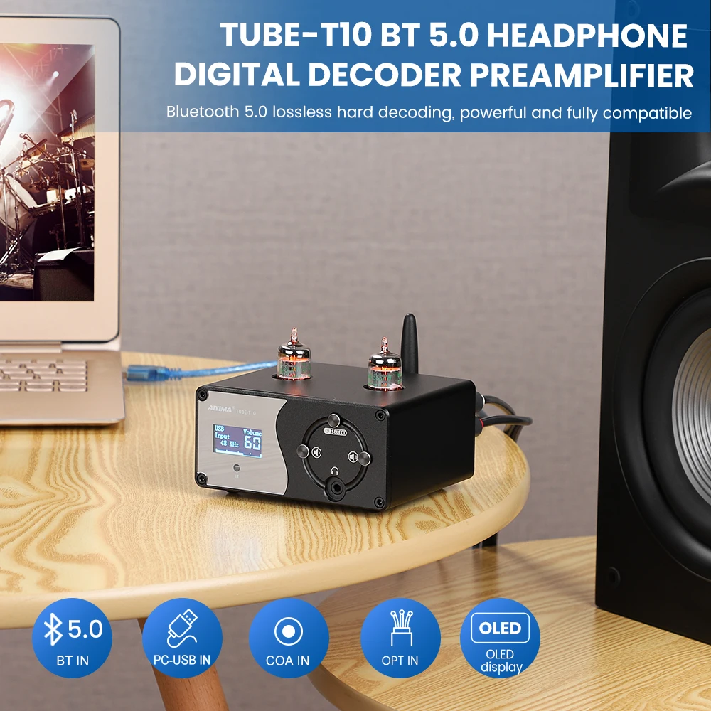 AIYIMA Audio Tube-T10 Decoder Mini Hifi USB DAC Headphone