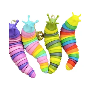 Cartoon Cute Mini Rainbow Slug Keychain PVC Decompress Vent Caterpillar Plastic Keychain Kids' Squeeze Toys