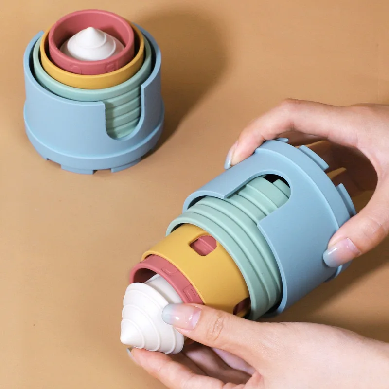 Eco-Friendly Silicone Pagoda Tower Infant Developmental Toy for 2-4 Years Unisex Fine Motor Skills Sensory Exploration