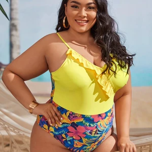 2026 High Quality New Style Women's Swimsuit One-piece Large Size Fat Woman Digital Printing Spandex/Polyester Quick Dry