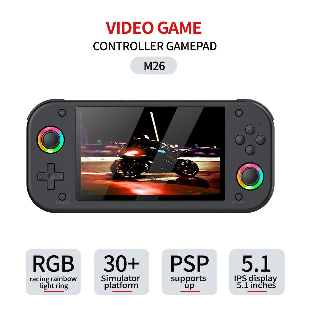 Console Rétro Portable M27 Avec 50 000 Jeux Et écran IPS 7 Pouces | Système EmuELEC, Batterie 3000 MAh, Joystick 3D Et Halo RGB