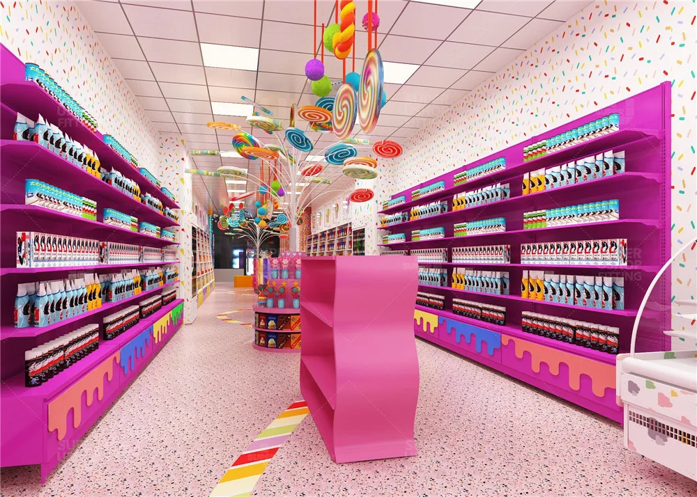 Custom Colorful Confectionery Display Rack Shelf Bespoke Sweets Store Interior Design Modern Candy Shop Decorations