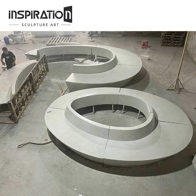 Amazing Design Public Concrete Park Modern GRC(Glass Fiber Reinforced Concrete) Outdoor Garden Curved Patio Bench