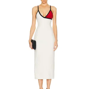 Clothing Manufacturer Customized  Women's  Hot Sale Vintage Contrast Color Patchwork Elegant Sleeveless Slim Woman Long Dresses