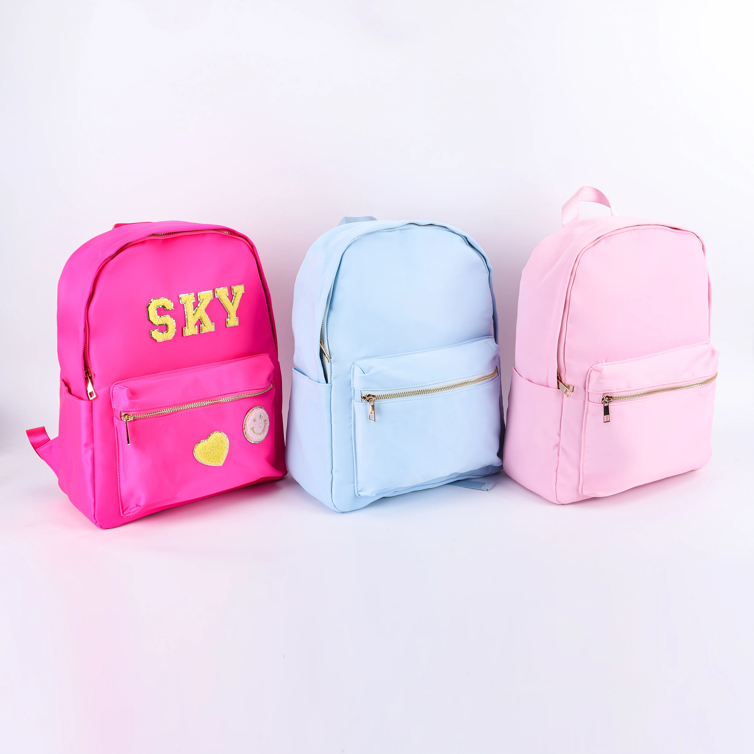 RTS Stock 11 Colors Candy Color Large Women Pink Storage Bag School Bag Outdoor Travel Sports Waterproof Nylon Backpack Bag