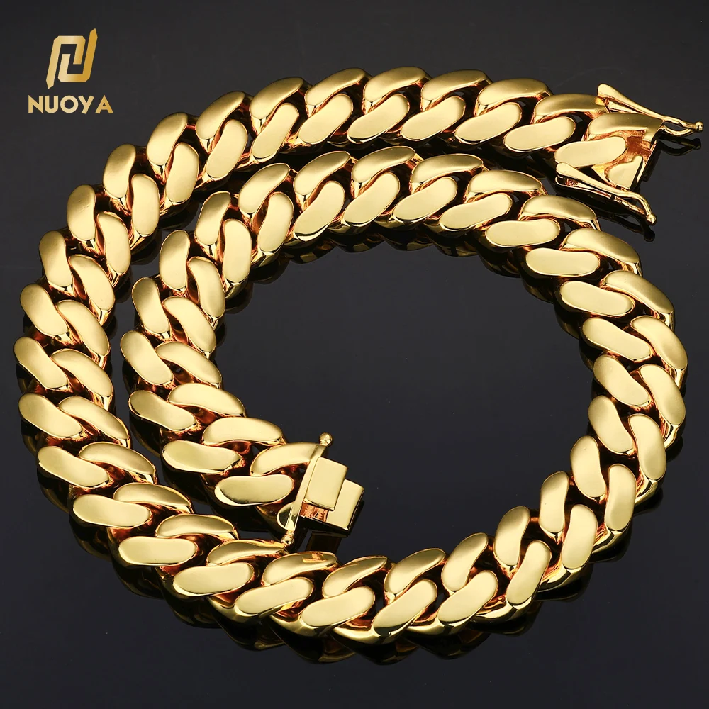 NUOYA Customized 10/12/15/19/22mm Miami Cuban Link Chain Necklace for Men 18K Gold Plated Hip Hop Jewelry Wholesale Cuban Chains