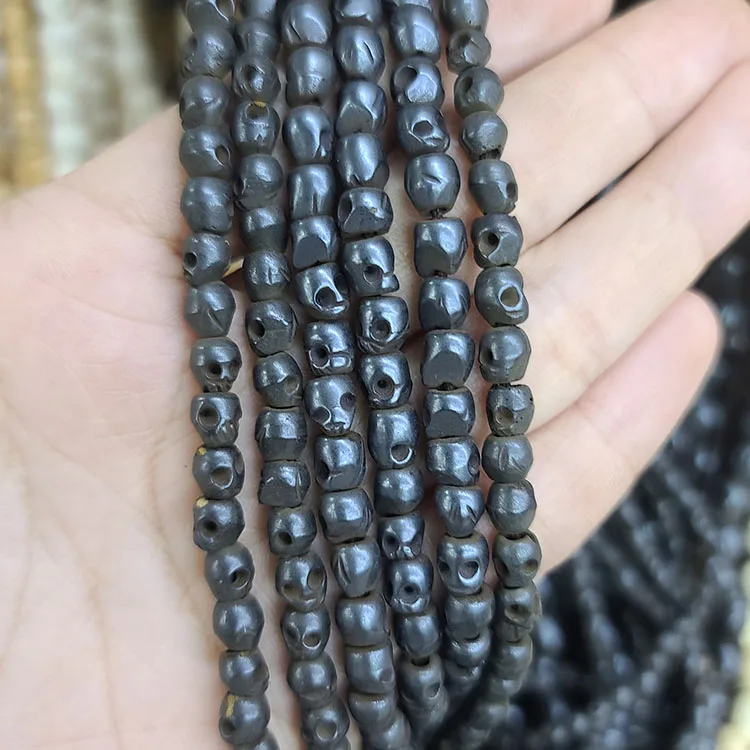COBRA Bone Beads 1連 OB112 Tiny Hand Carved Ox Bone Skull Ghost Beads