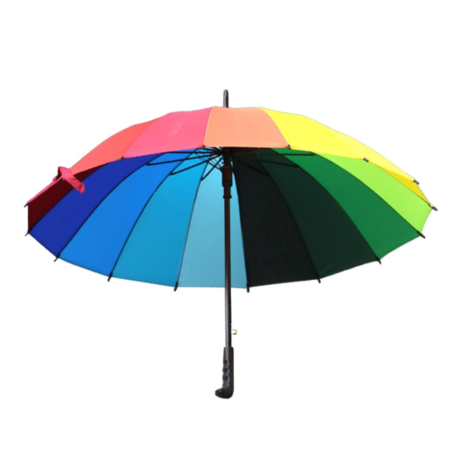 Wholesale 16K Rainbow 16-rib Semi-automatic Long-handled Alloy Advertising Umbrella with Custom logo Large Gift preview 5