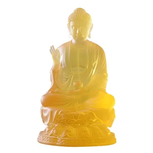 Chinese Handmade Crystal Garden Liuli Medicine Buddhism Buddha Statue