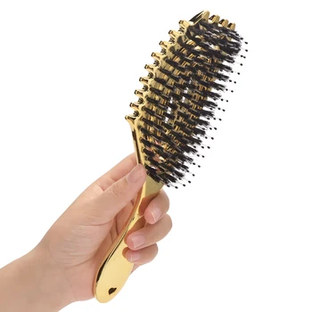 Gold Color Smooth Hollow Out Paddle Scalp Massage Detangling Hair Brushes Comb for Women