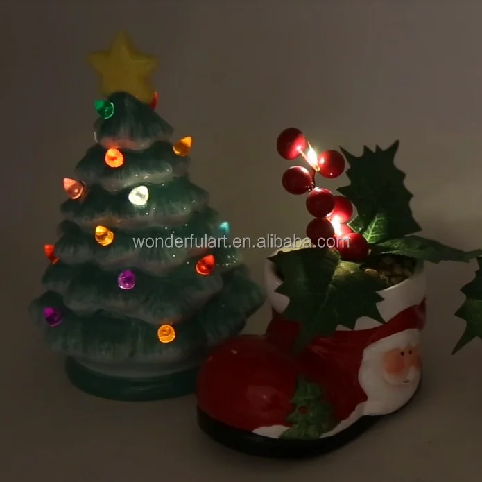 Ceramic LED Christmas trees Terra cotta flowerpot Home Decor Holiday ornament Home Decoration