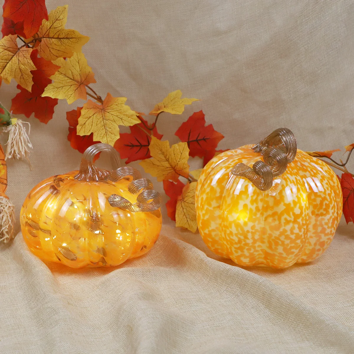 halloween led light white craft glass pumpkins glass figurine fruit miniature vegetable lampwork decoration