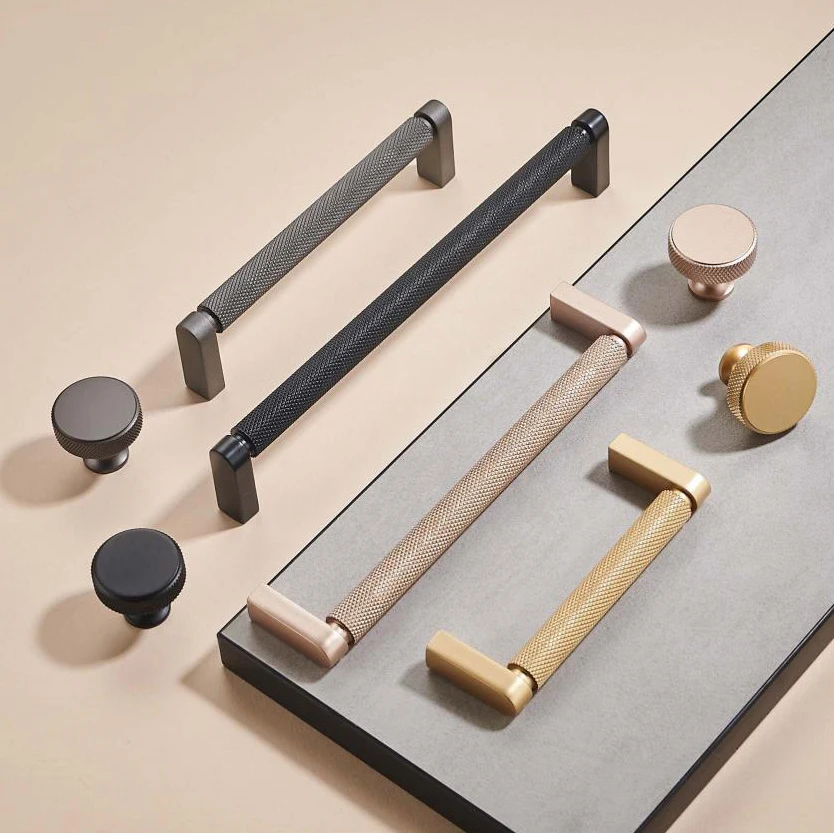 Customized Knurled Handles Grey Black Champagne Kitchen Furniture Drawer Cabinet Pulls and Knobs
