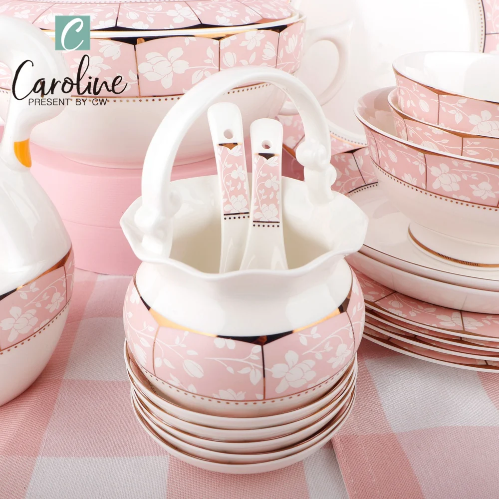 Custom Pink Fine Bone China Plate Dinnerware
