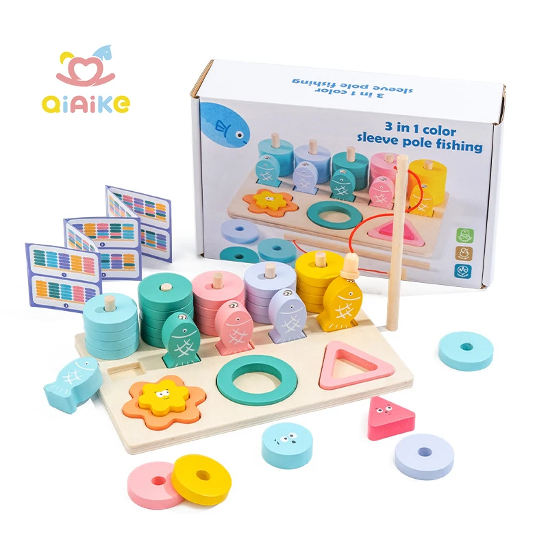 Montessori na Kahoy na Edukasyonal na Laruan: Pagsasalok ng Hugis, Pagtutugma ng Kulay, Aktibidad sa Pangingisda, at Pagsasanay sa Mga Kasanayan sa Mahusay na Motor para sa mga Batang Nagsisimulang Lumakad