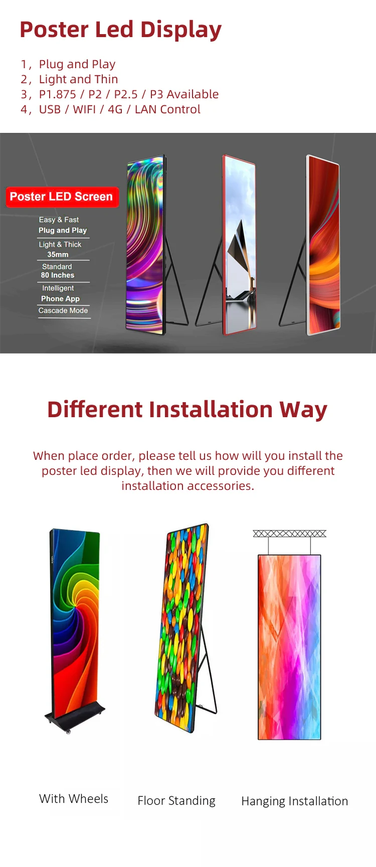 Indoor LED Digital Poster - P2.5 Screen for Displays