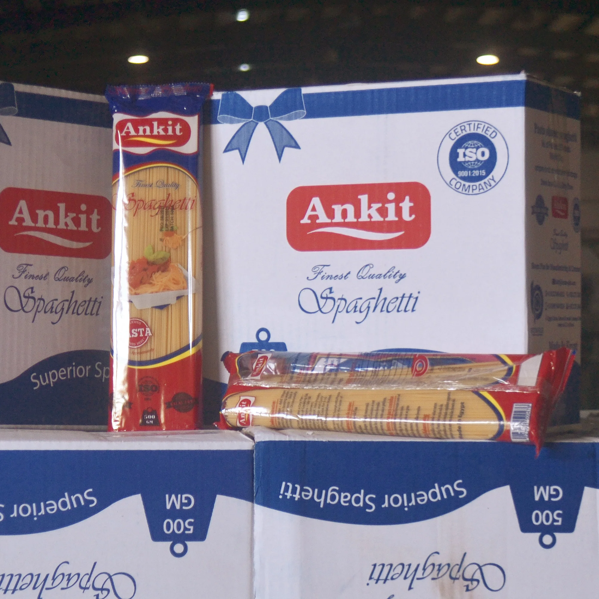 Egyptian Ankit Brand Spaghetti Pasta 500gm Hard Wheat Dried Refined Box Bag Packaging Halal Certified 6-9 Min Cooking Time