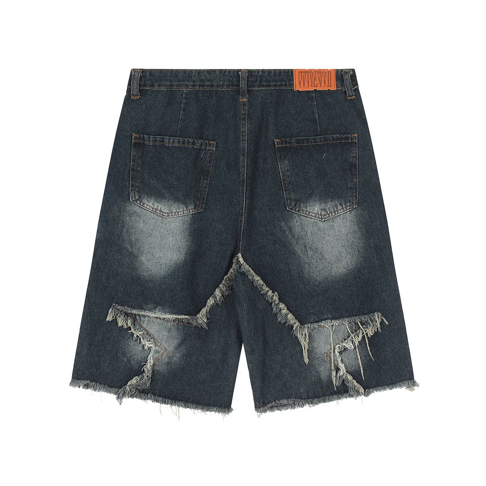 Clothing Manufacturers Washed Cloth Patch Embroidery Loose Custom Denim Shorts Men Men's Shorts