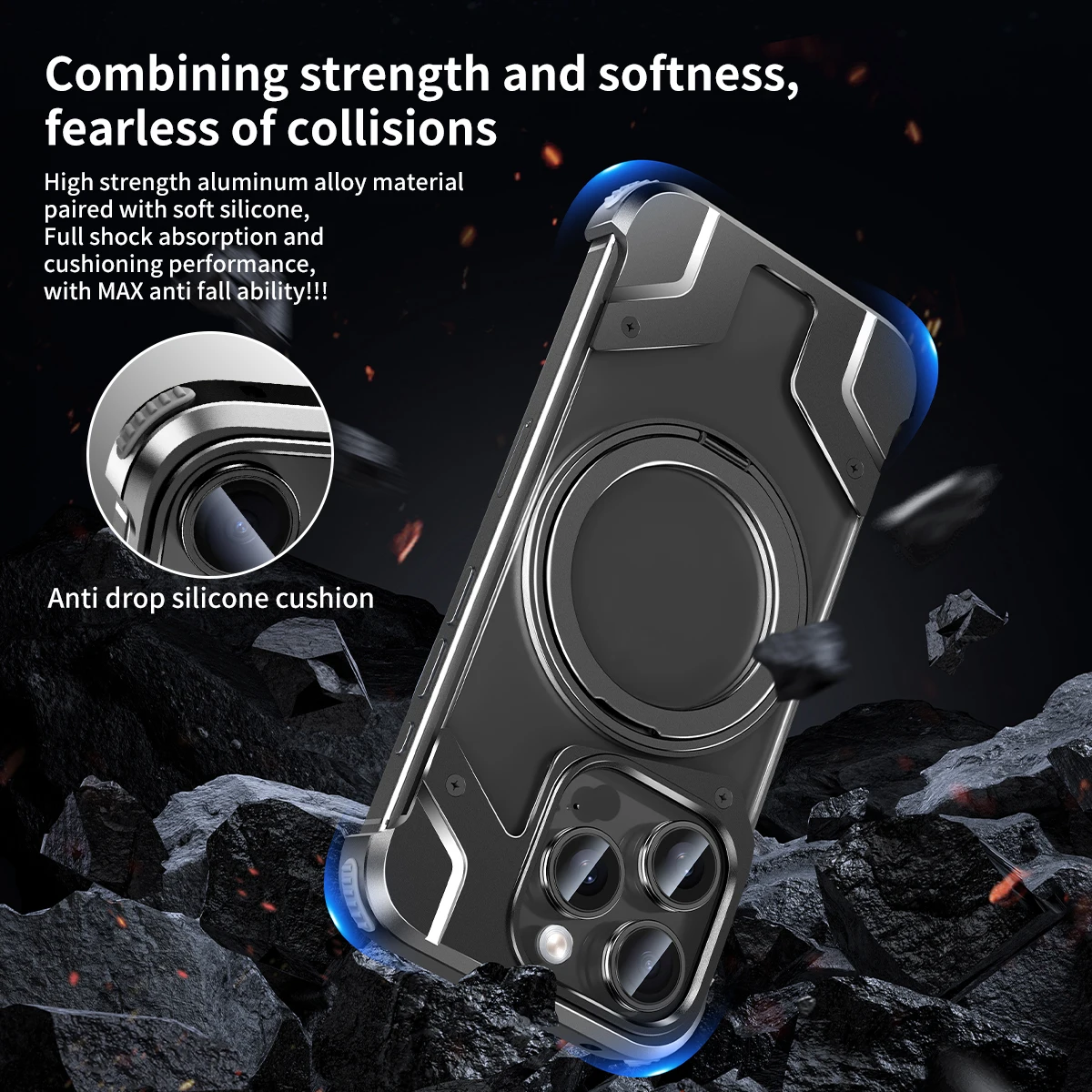 Luxury 360° Metal Frameless Kickstand Screen Protector Slim Hard Shockproof Case Magnetic Kickstand for iPhone 13 14 16 Pro Max