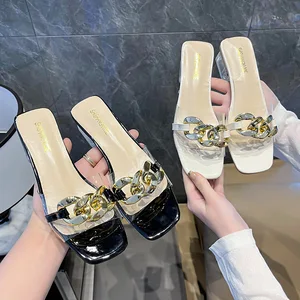 NEW Women Fashion Sandals Women Flat High Heel Chain Buckle Slippers