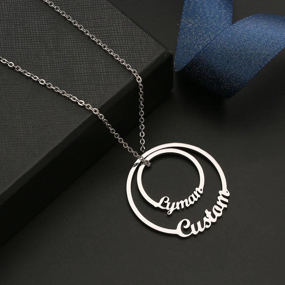 New  Custom Double Name Disc Necklace Personalized  Stainless Steel Letter Date Number Woman Man Customize Couple Jewelry Gift