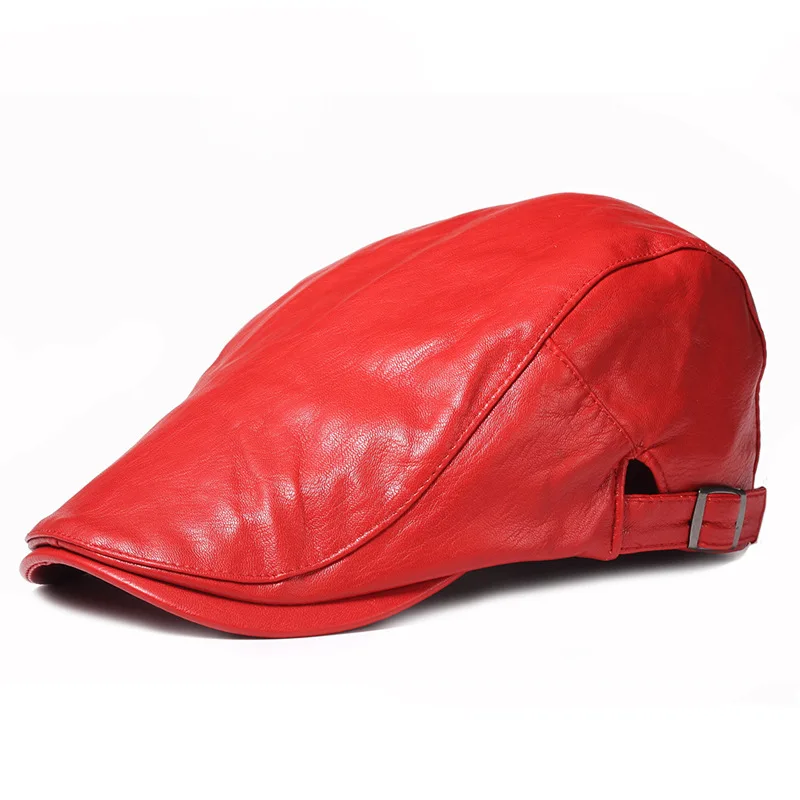 Fashion Retro Winter Red Leather Baker Boy Cap Wholesale Custom Beret