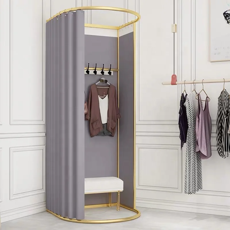 Simple Clothes Shop Metal Mobile Fitting Room Frame Design Girls Dressing  Room