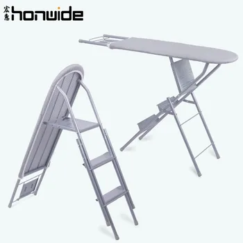 2 in 1 ironing board ladder With solid iron rest to hold the iron in place Folds flat, easy storage