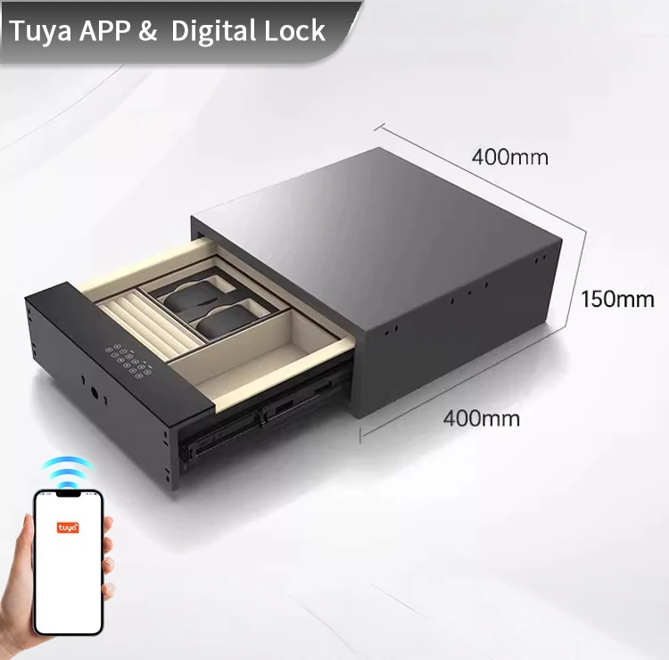 CEQSAFE Smart Custom Digital Biometric Hidden Drawer Safe Box Money Jewelry Wardrobe Drawer Safe