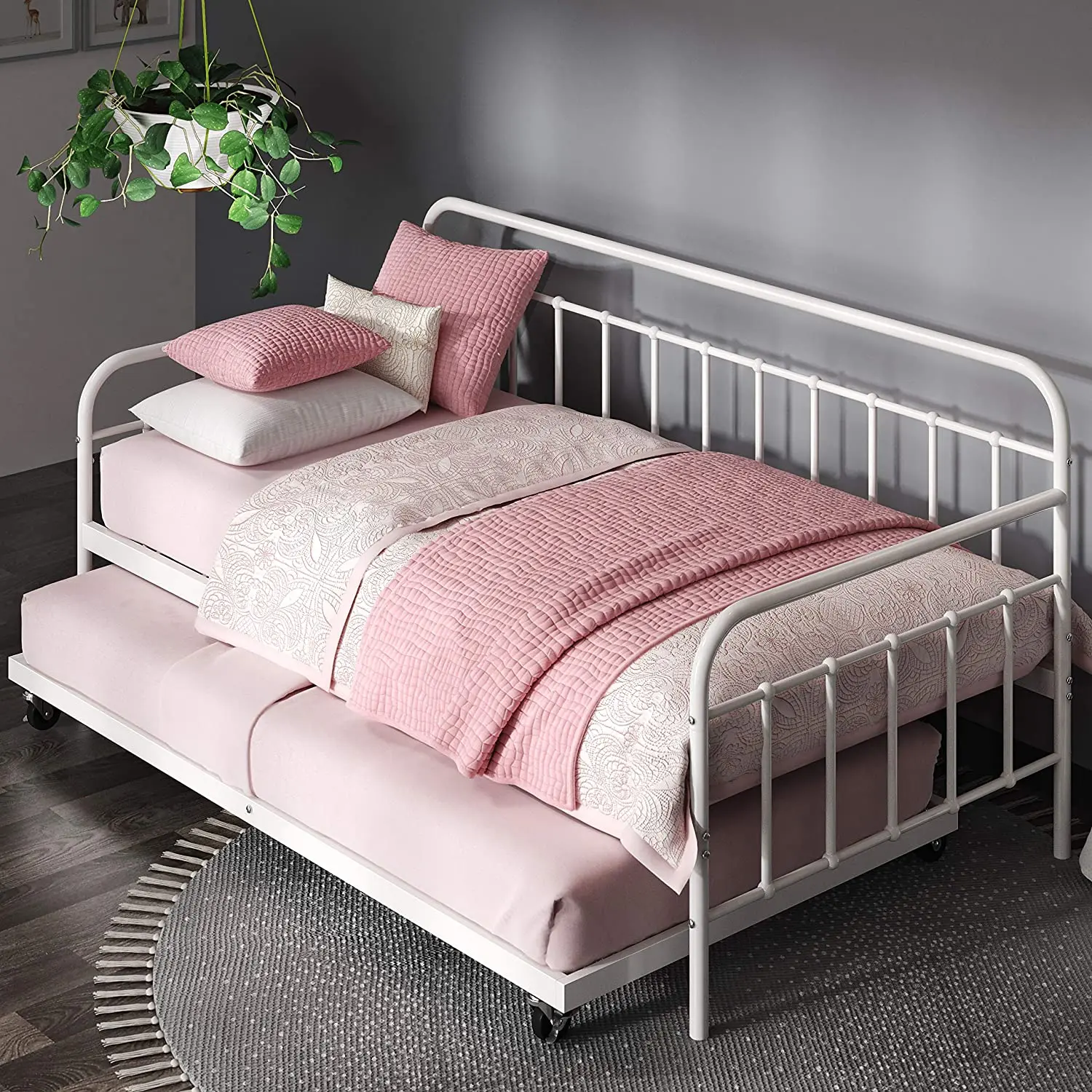 Daybed Frame Twin Metal White Day Bed Small Couch Bedroom Furniture Modern Futon 