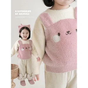 YOEHYAUL Factory Autumn Winter New Design O-Neck Toddler Color Top Coat Organic Cotton Knitted Chunky Sweater Baby Oem for Girls
