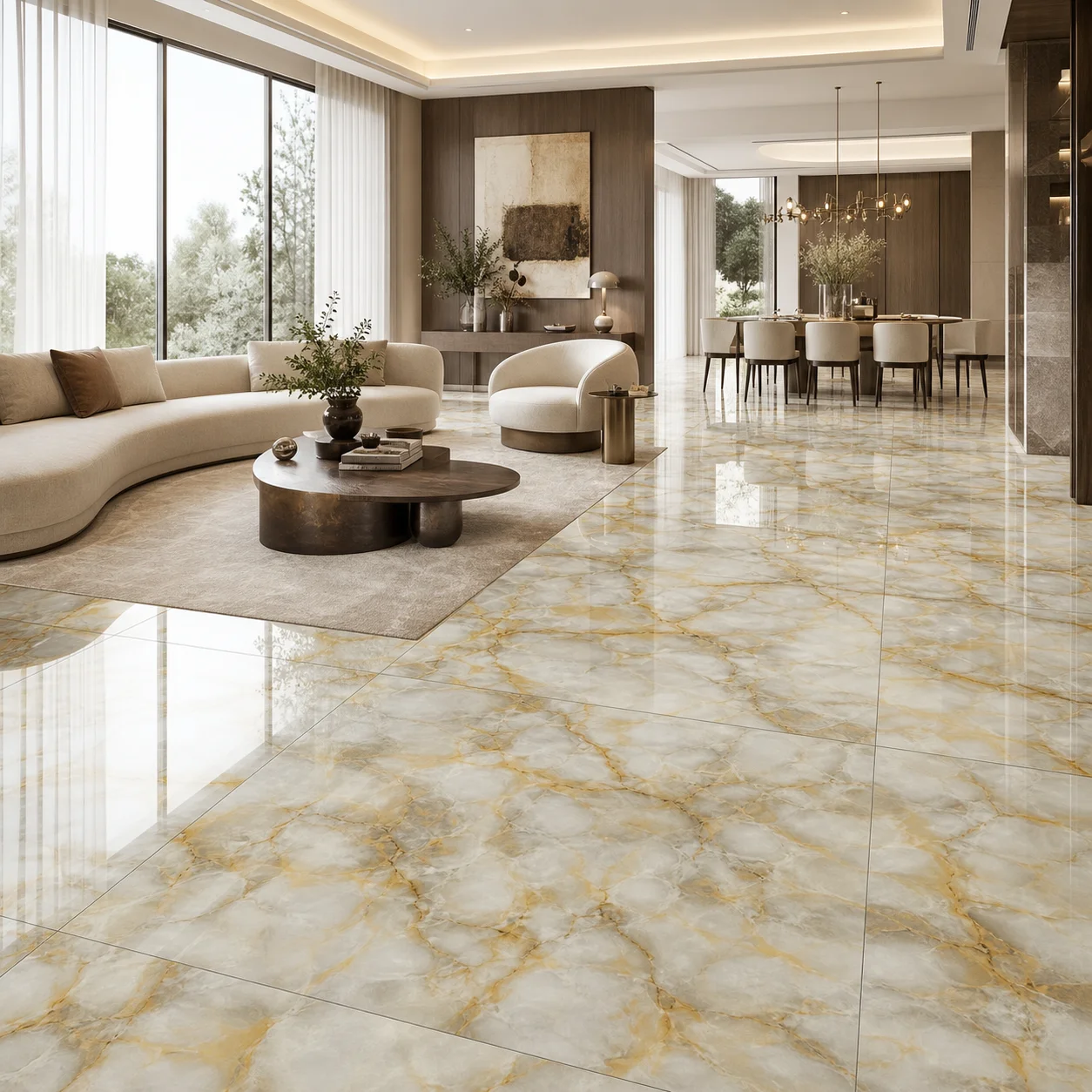 Modern Glazed Porcelain Ceramic Tiles and Marbles High Glossy Interior Floor Crete Beige 600x600mm Antibacterial Wear-Resistant