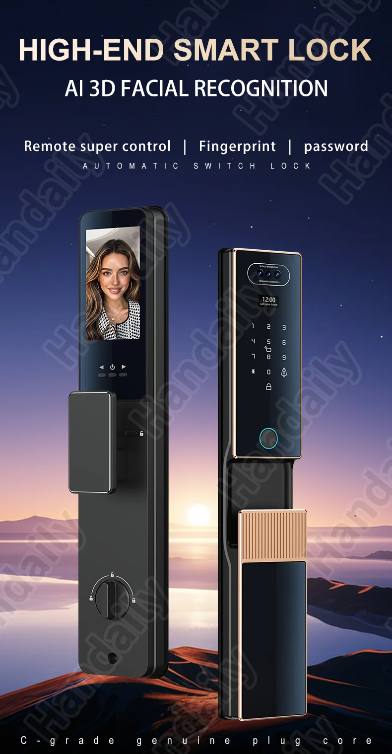 fechadura digital security lock 3d face recgonistion palm vein tuya wifi smart door lock with intercom camera and fingerprint v80-0