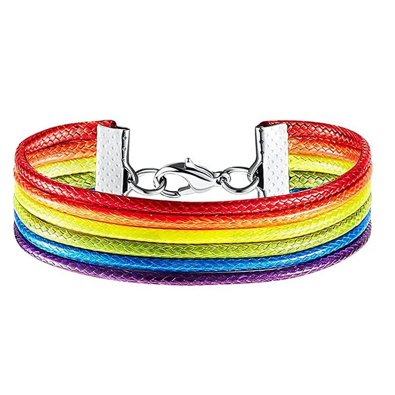 100 Models Manufacturer LGBTQ PRIDE Wrap Bracelet Love Wins Follow Your Heart Rainbow Leather Cord LGBT Bracelets for Women